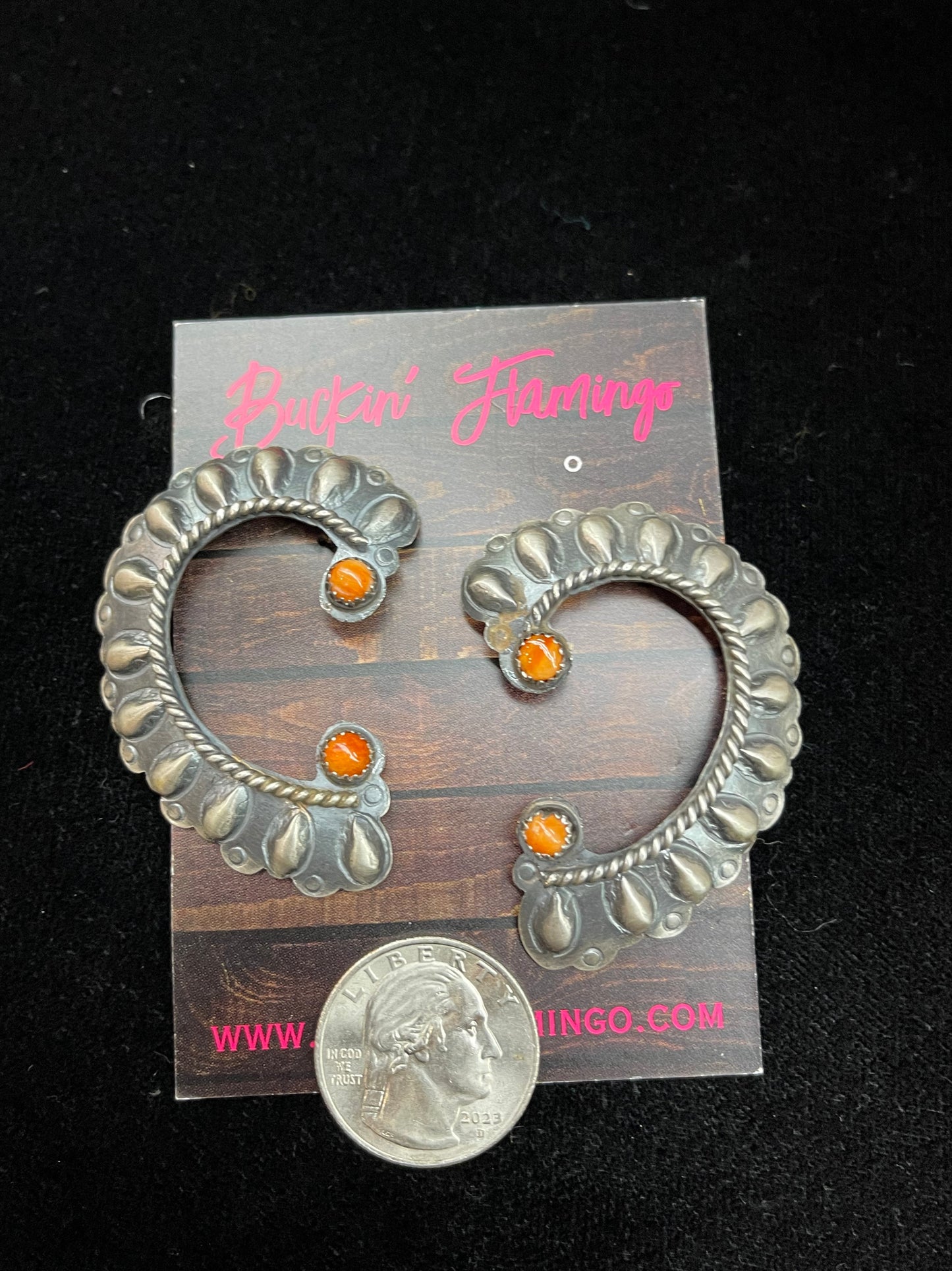 Big Sterling Silver Post Earrings with Spiny Oyster Stones by L. Yazzie, Navajo