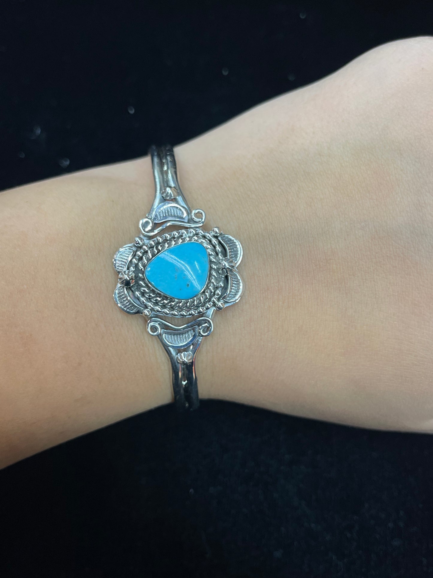 6"-7" Sterling Silver Cuff with Turquoise Stone by Jimmy Garcia, Navajo