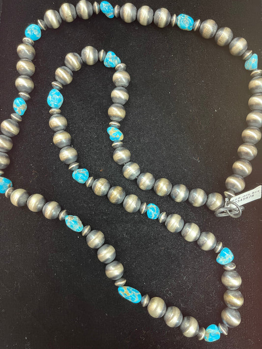 40" 12mm Navajo Pearls with Sleeping Beauty Nuggets
