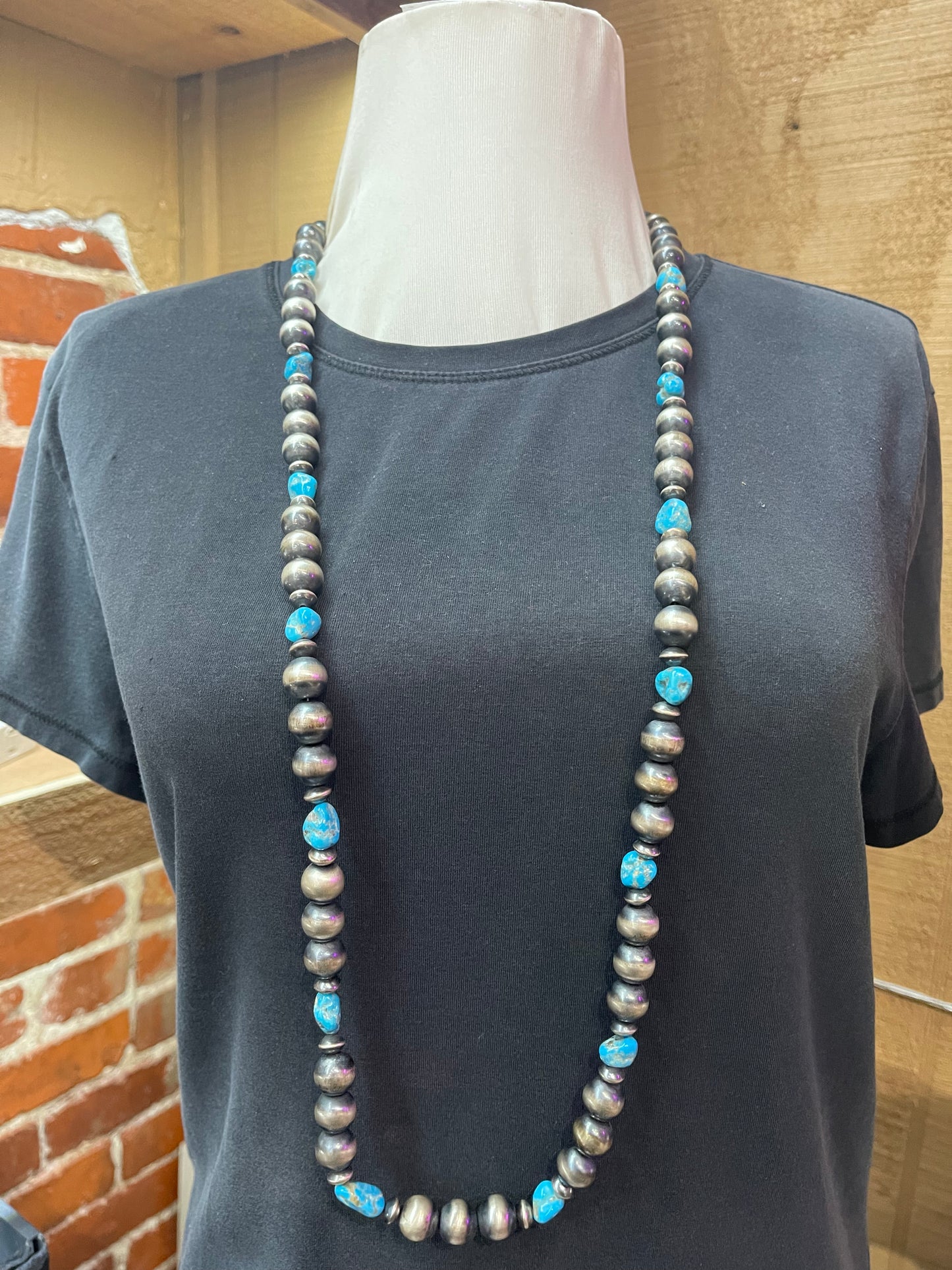 40" 12mm Navajo Pearls with Sleeping Beauty Nuggets