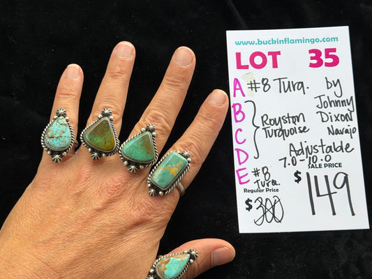 LOT 35 B 10/25 Royston Turquoise Adjustable 7.0-9.0 by Johnny Dixon, Navajo