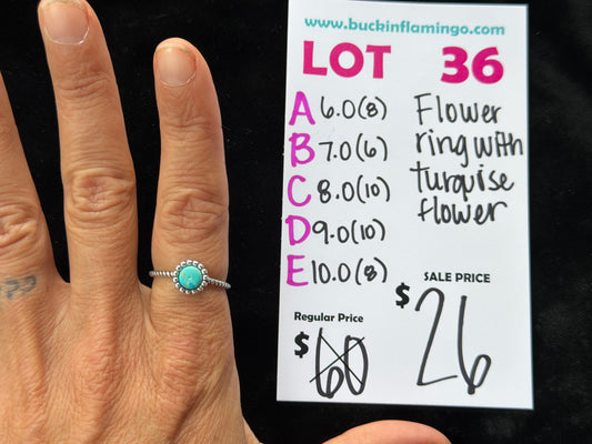 LOT 36 E 10/25 Flower Ring with Turquoise Flower