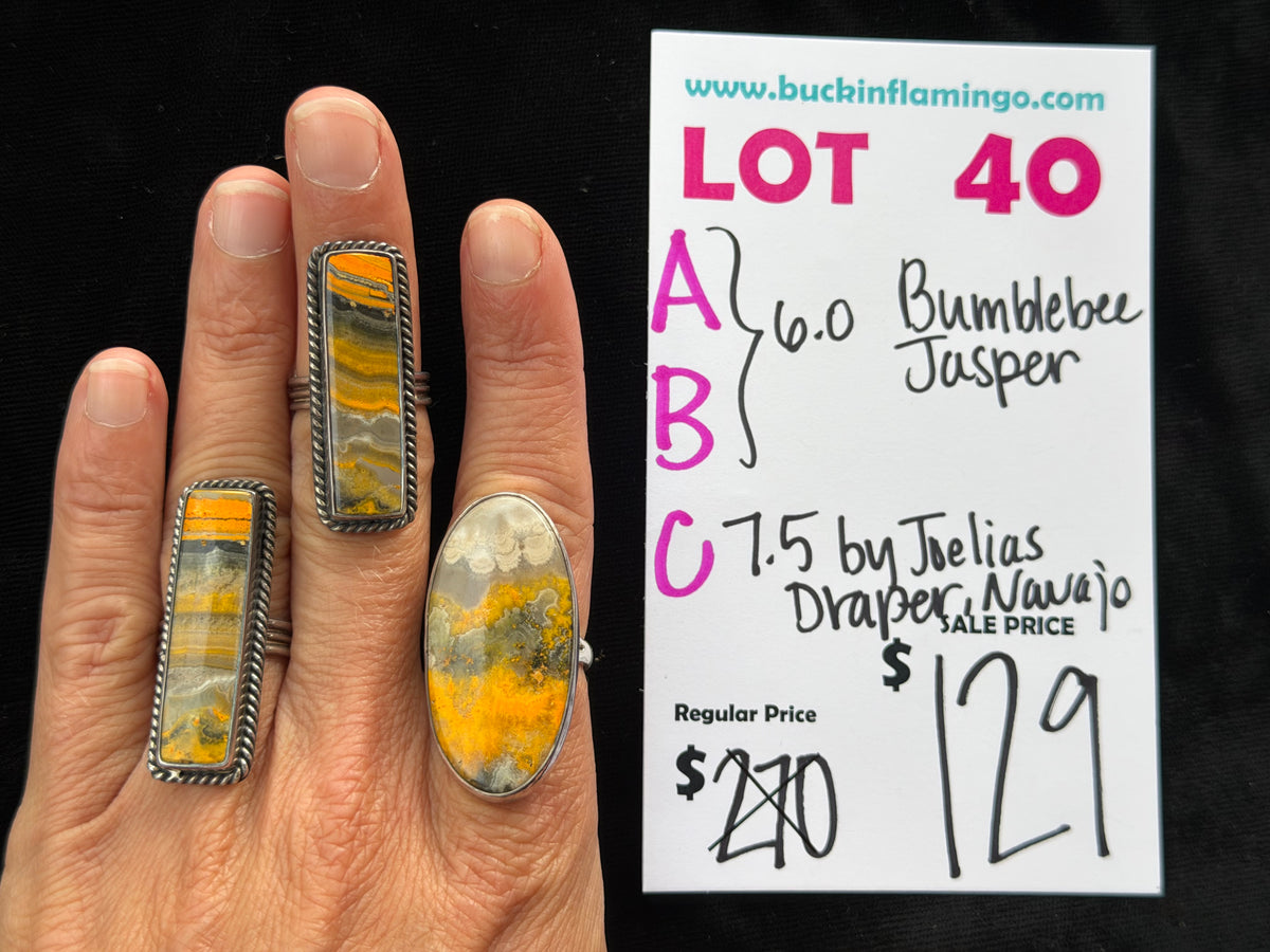 LOT 40 10/25 (Put A or B in NOTE FOR SHIPPING) 6.0 Bumblebee Jasper Bar Ring