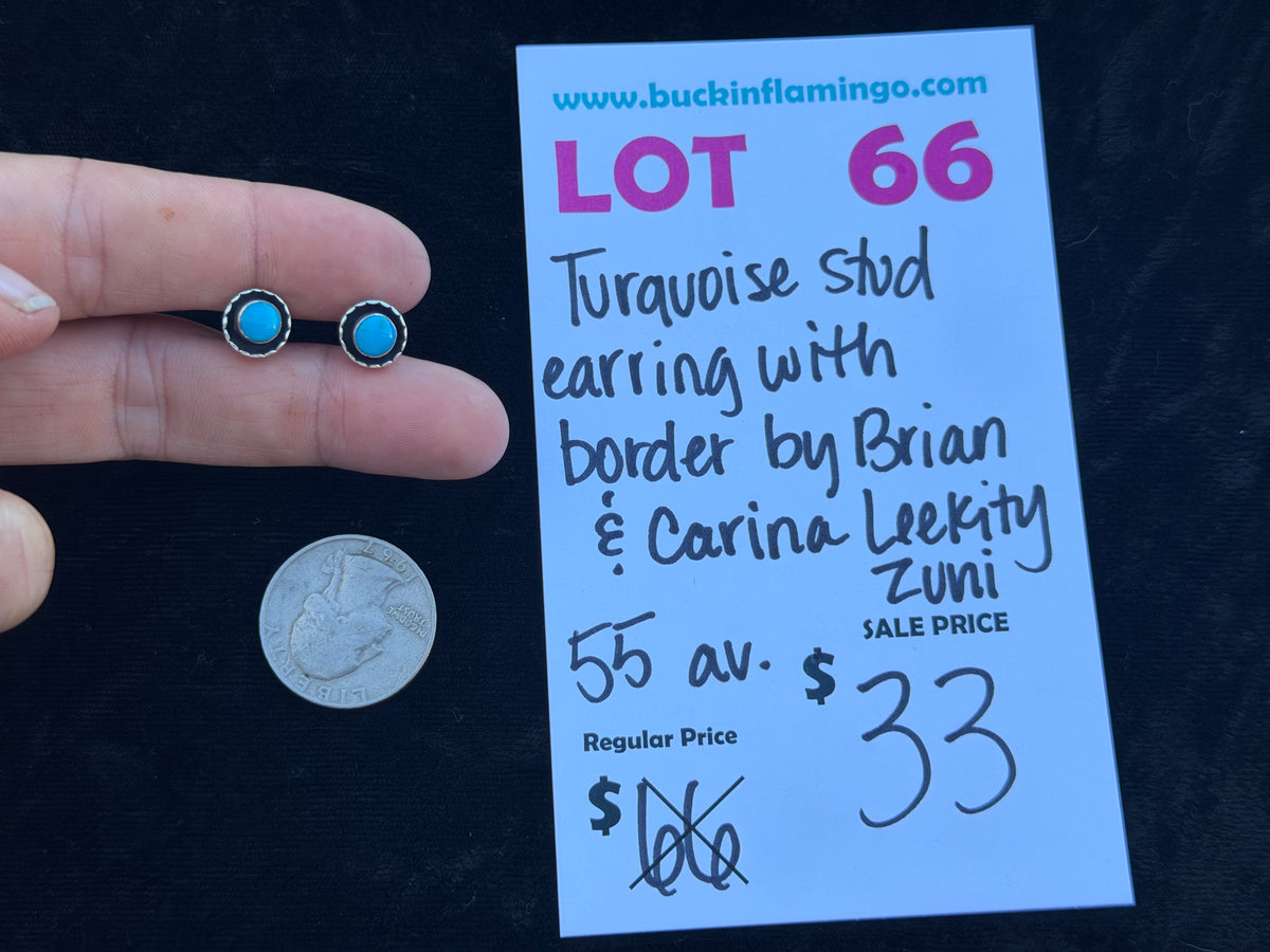 LOT 66 10/25 Turquoise Stud Earring with Border by Brian & Carina Leekity, Zuni