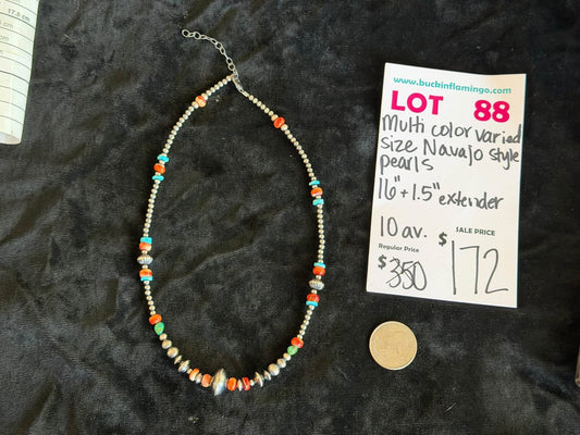 LOT 88 10/18 Multi Color Varied Size Navajo Style Pearls 16”+1.5” Extender