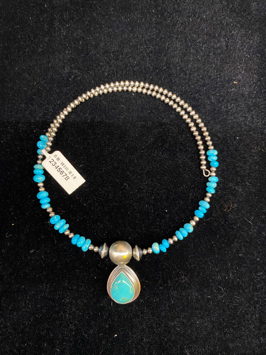 Kingman Turquoise Tear Drop Pendant on Choker