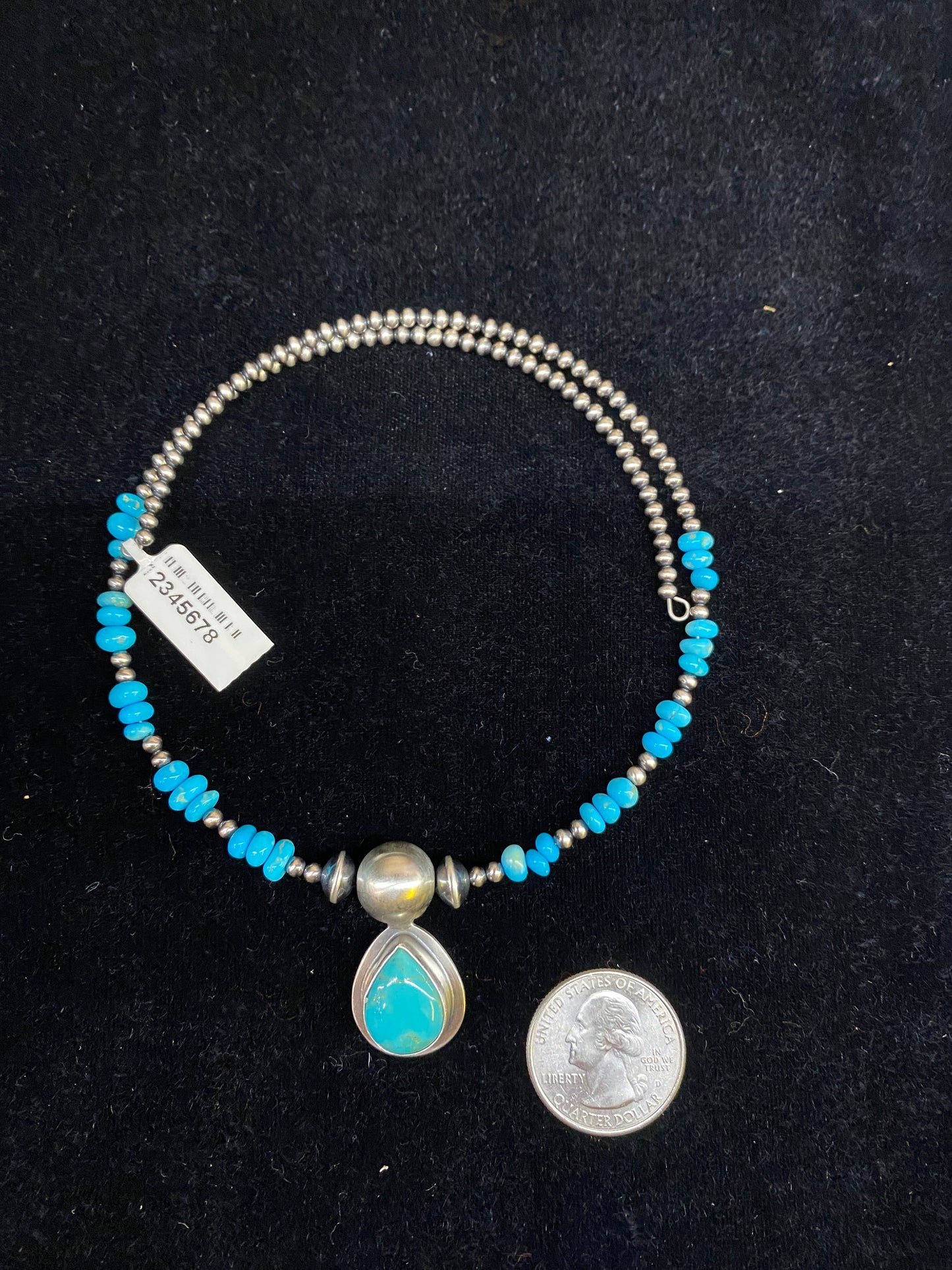Kingman Turquoise Tear Drop Pendant on Choker