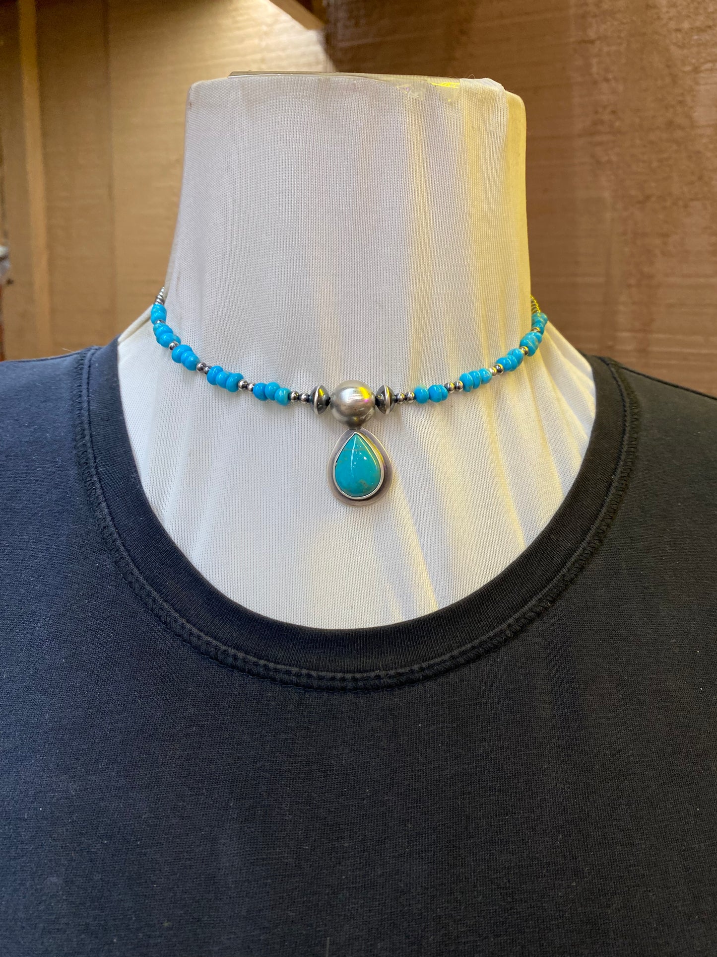 Kingman Turquoise Tear Drop Pendant on Choker