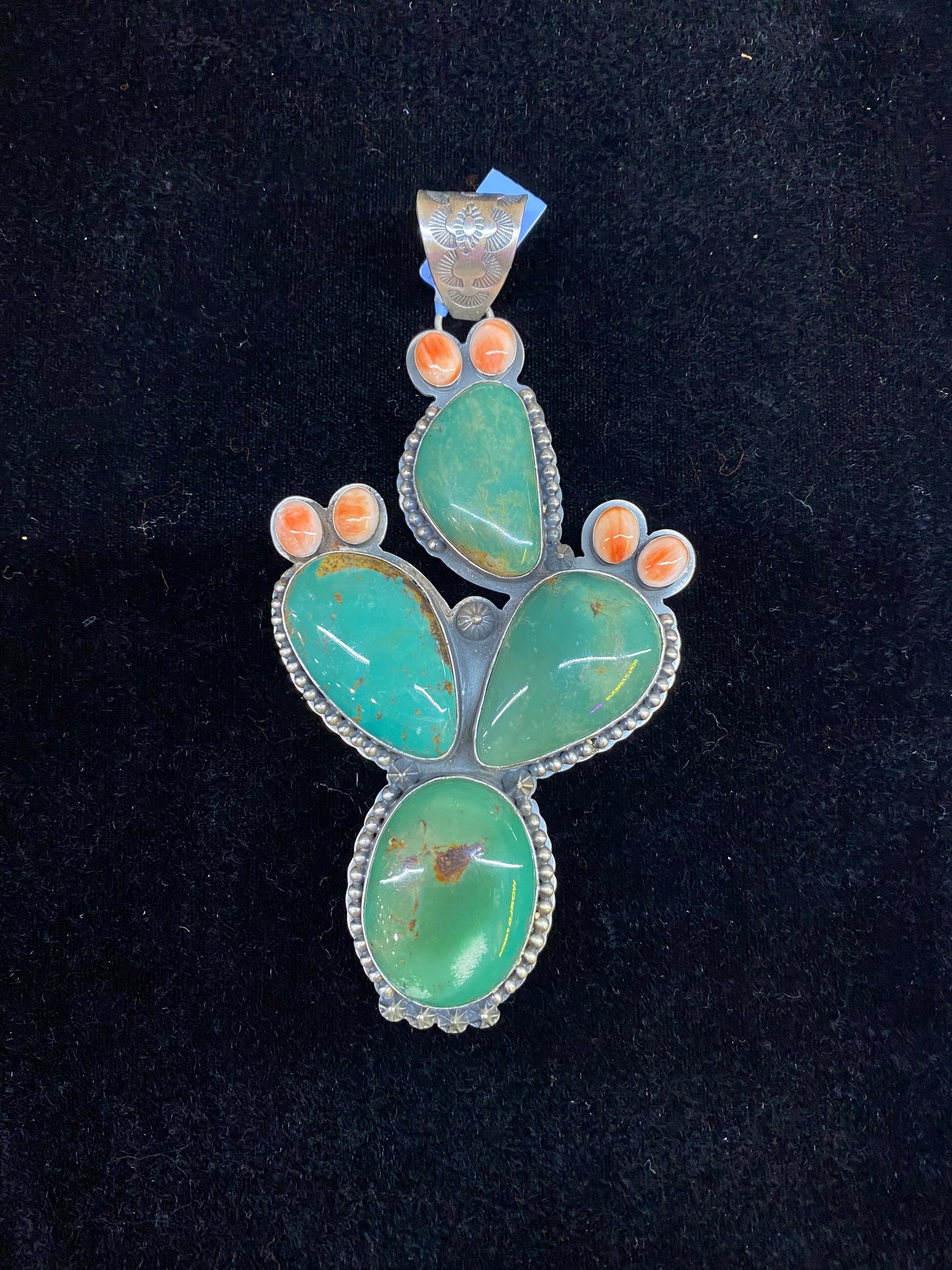 Emerald Valley Turquoise and Spiny Oyster Shell Cactus Pendant