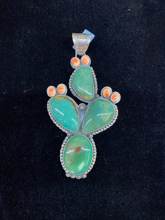 Emerald Valley Turquoise and Spiny Oyster Shell Cactus Pendant