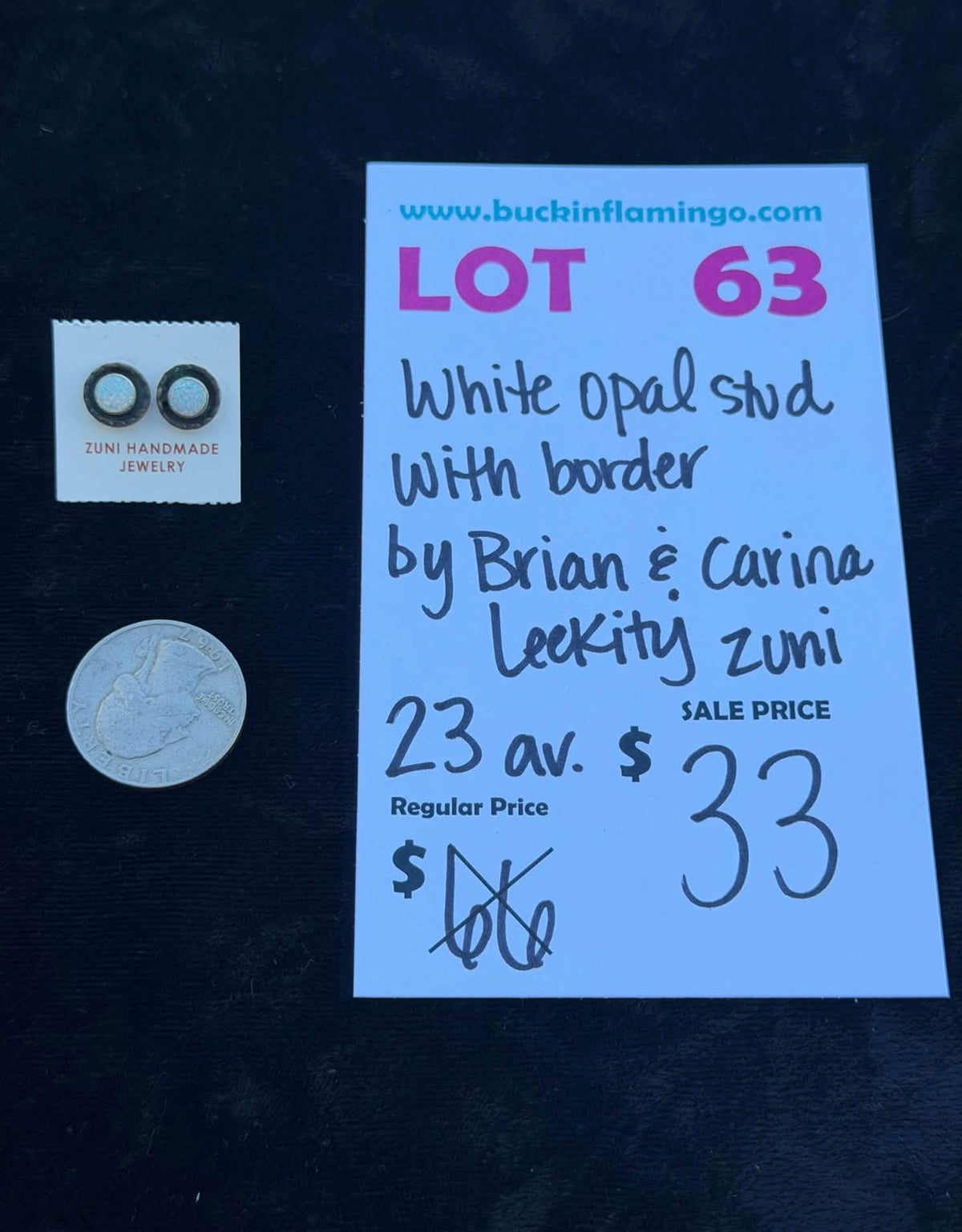 LOT 63 10/25 White Opal Stud with Border by Brian & Carina Leekity, Zuni