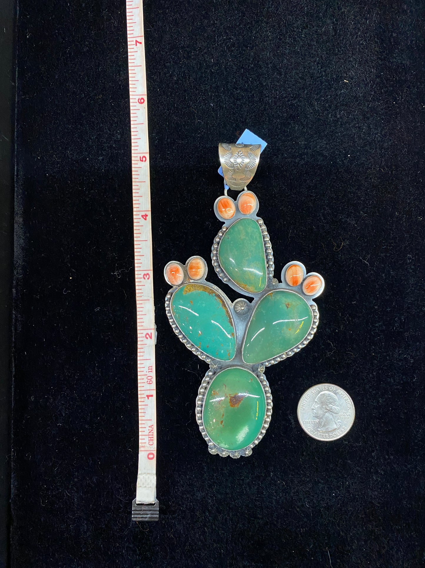 Emerald Valley Turquoise and Spiny Oyster Shell Cactus Pendant