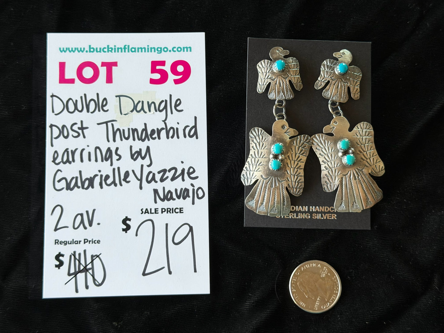 LOT 59 4/26 Double Dangl Post Thunderbird Earrings by Gabrielle Yazzie, Navajo