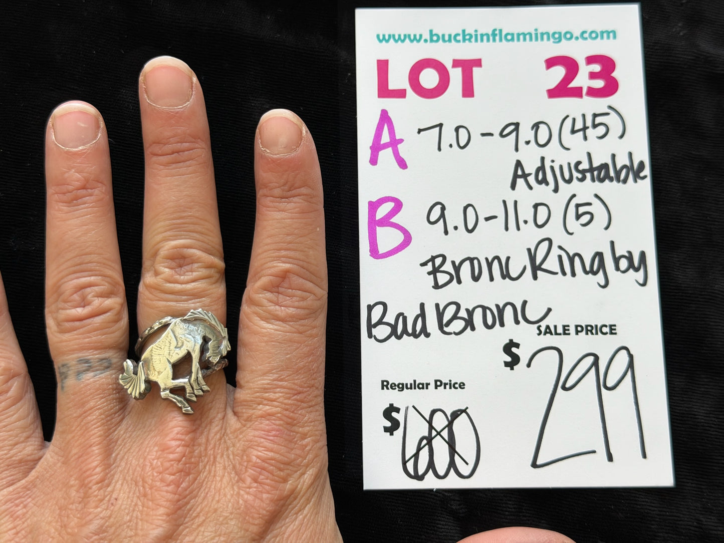 Lot 23 B 5/3 Bronc Adjustable Ring (9.0-11.0) by Bad Bronc