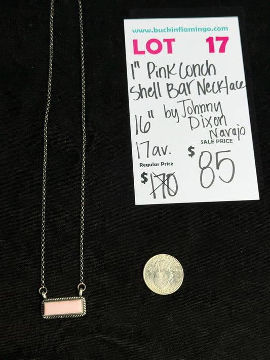 LOT 17 5/24 1” Pink conch shell bar necklace by johnny dixon 16”