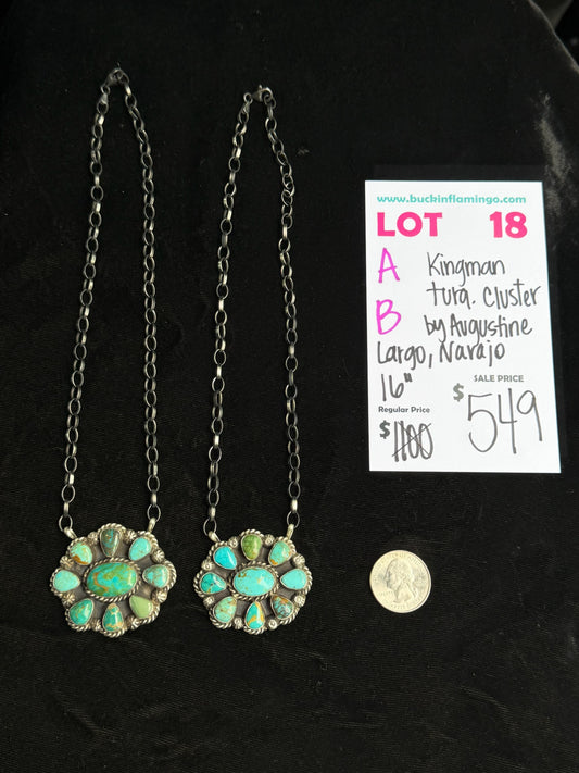 LOT 18 A 5/24 Kingman Turquoise Cluster Necklace 16” by Augustine Largo, Navajo