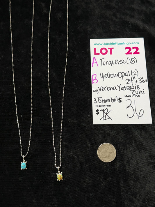 LOT 22 A 5/24 Turquoise by Verona Yatsatie, Zuni 3.5mm bail 24”+3” Extender