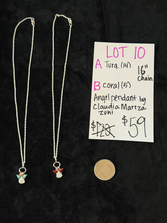 LOT 10 A 5/31 Turquoise Angel Pendant by Claudia Maritza, Zuni on 16” Chain
