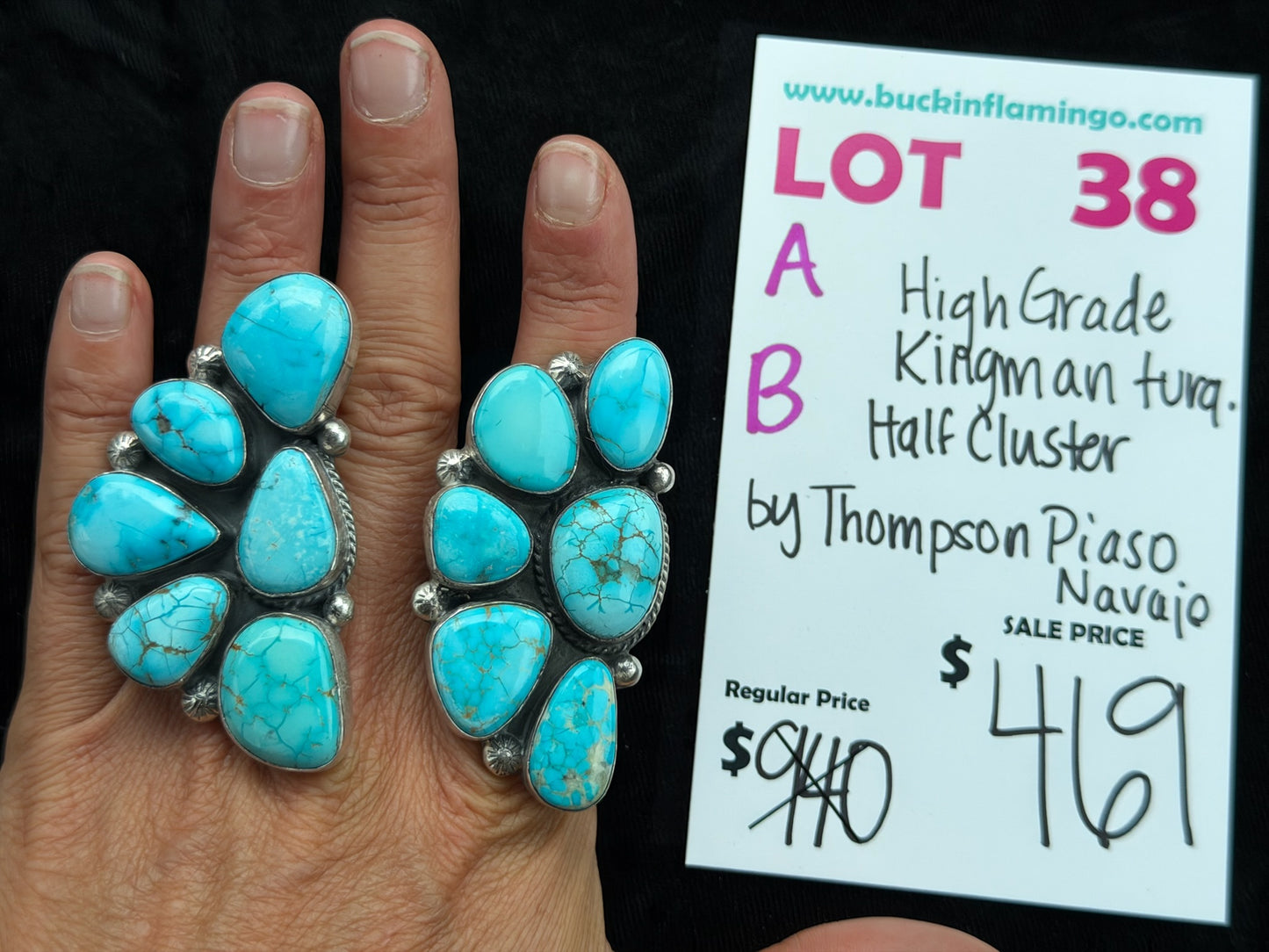 LOT 38 B 5/31 High Grade Kingman Turquoise Half Cluster by Thompson Piaso, Navajo