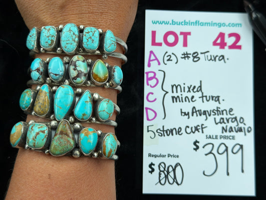 LOT 42 A 5/31 #8 Turquoise 5 Stone Cuff by Augustine Largo, Navajo