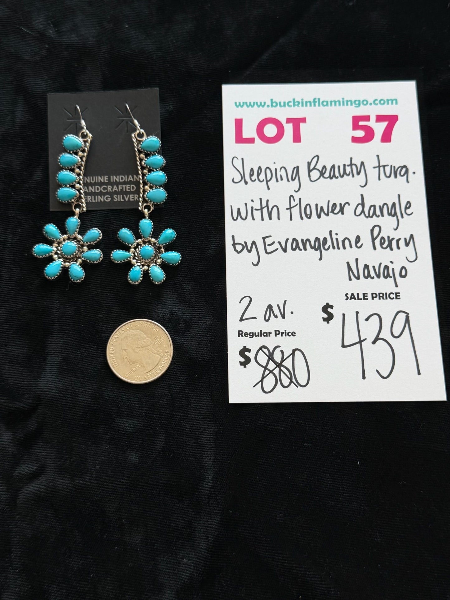 LOT 57 5/31 Sleeping Beauty Turquoise with Flower Dangle by Evangeline Perry, Navajo