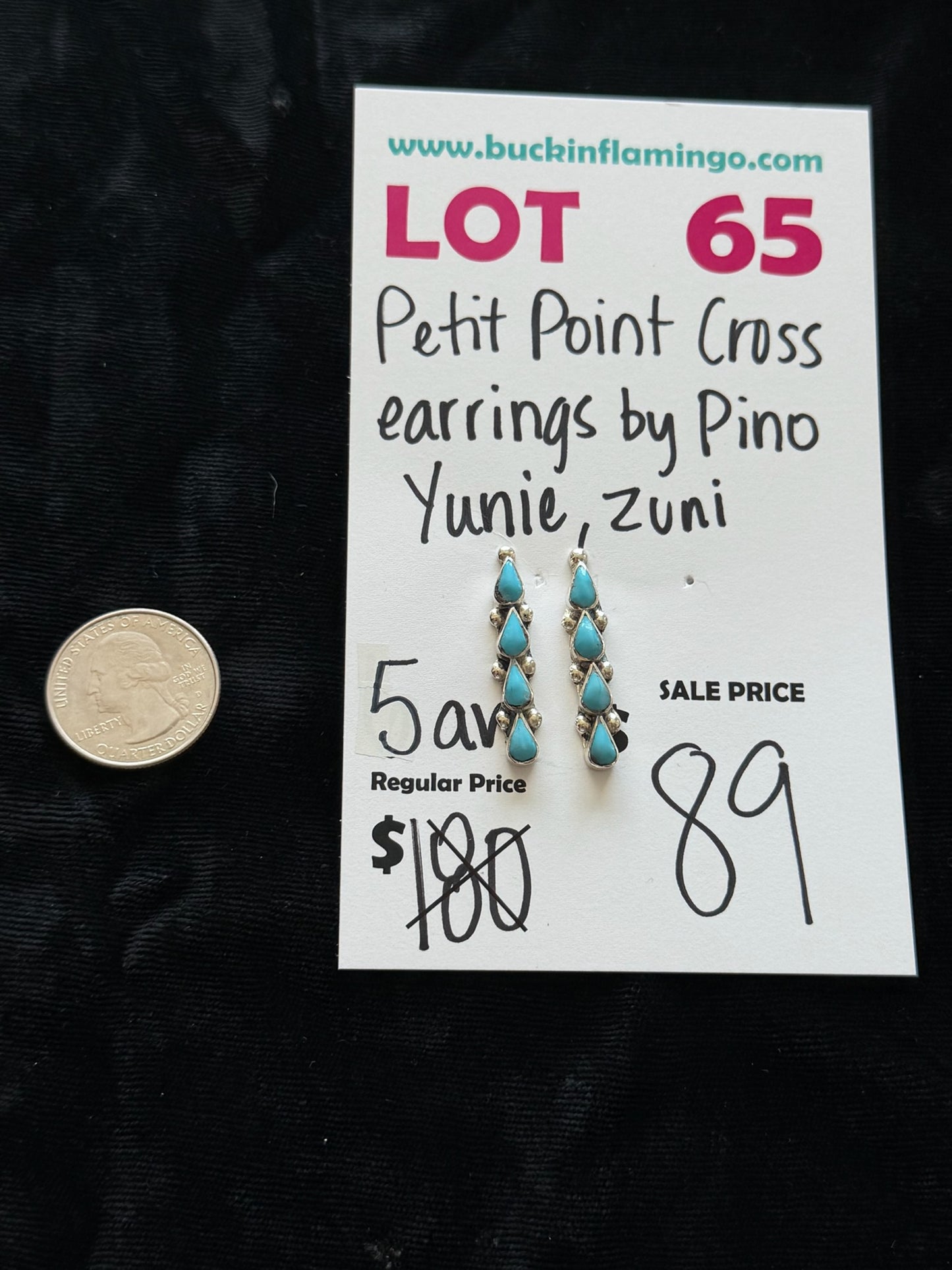 LOT 65 5/31 Petit Point Cross Earrings by Pino Yunie, Zuni