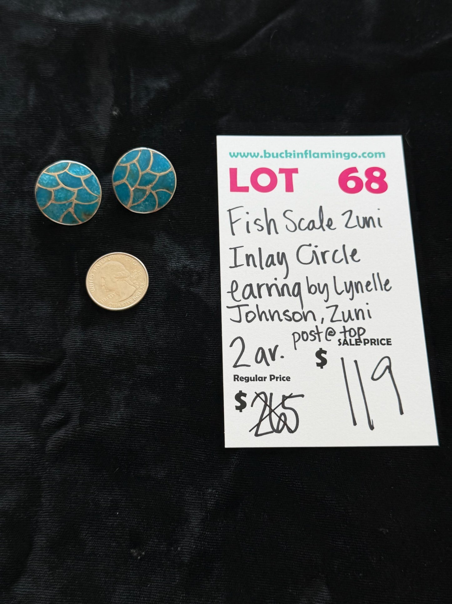 LOT 68 5/31 Fish Scale Zuni Inlay Circle Earrings by Lynelle Johnson, Zuni Post @ Top