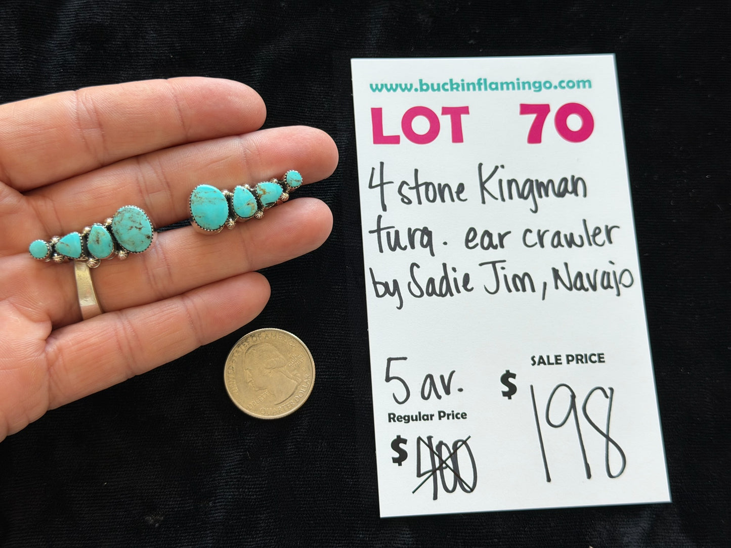 LOT 70 5/31 4 Stone Kingman Turquoise Ear Crawler by Sadie Jim, Navajo
