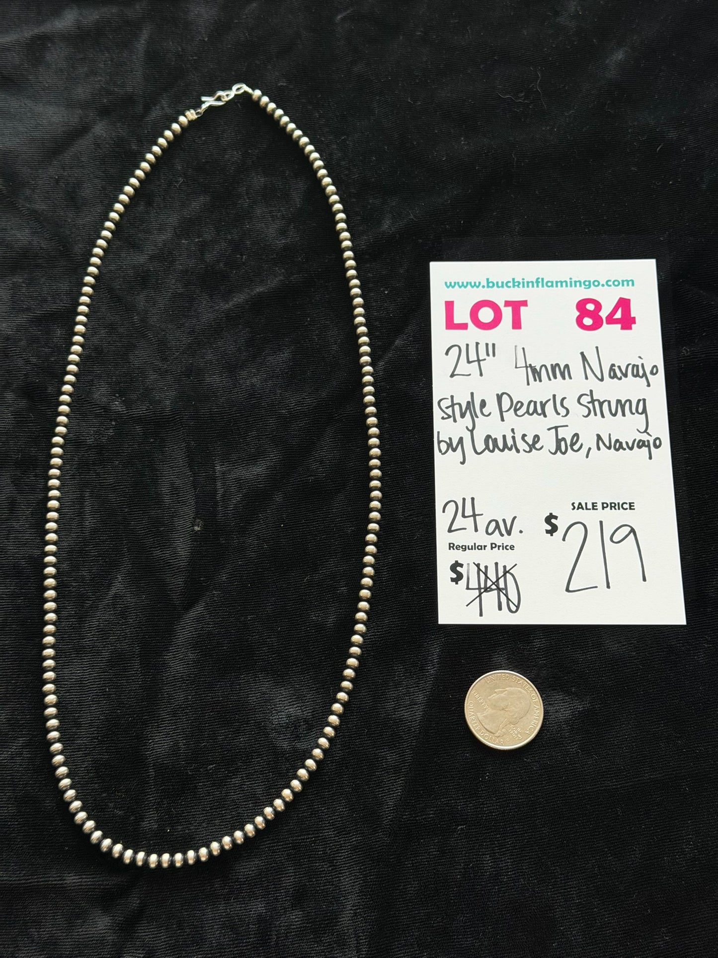 LOT 84 5/31 24” 4mm Navajo Style Pearls Strung by Louise Joe, Navajo