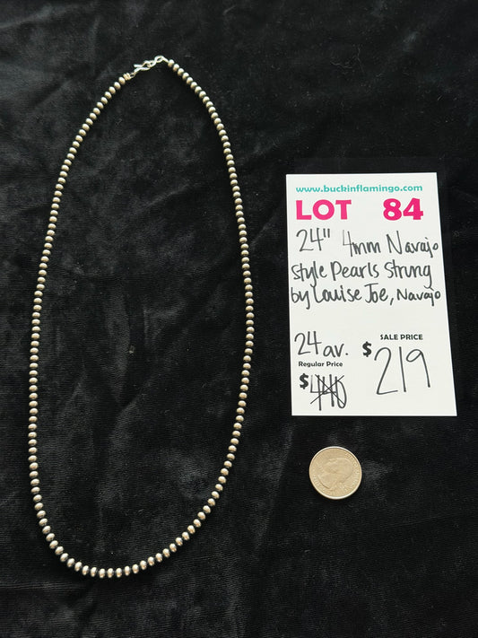 LOT 84 5/31 24” 4mm Navajo Style Pearls Strung by Louise Joe, Navajo