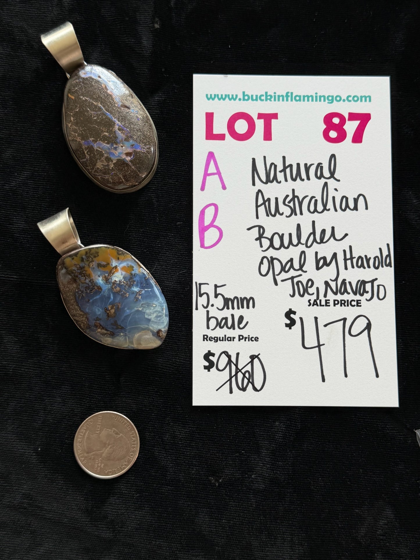 LOT 87 B 5/31 Natural Australian Boulder Opal by Harold Joe, Navajo 15.5mm Bale