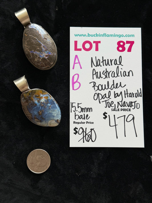 LOT 87 B 5/31 Natural Australian Boulder Opal by Harold Joe, Navajo 15.5mm Bale