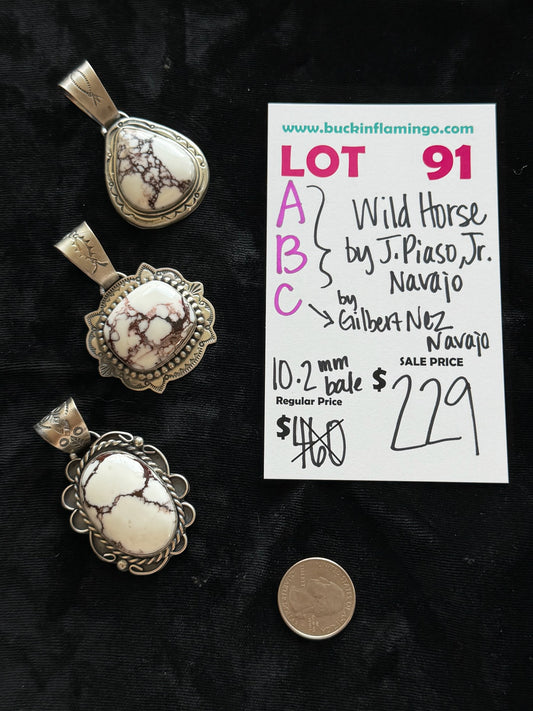 LOT 91 C 5/31 Wild Horse Pendant 10.2 mm Bale by Gilbert Nez, Navajo