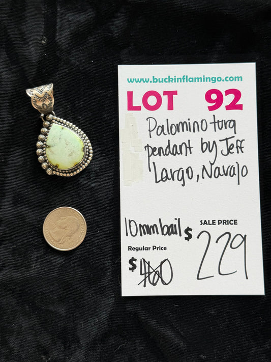 LOT 92 5/31 Palomino Turquoise Pendant by Jeff Largo, Navajo 10mm bale