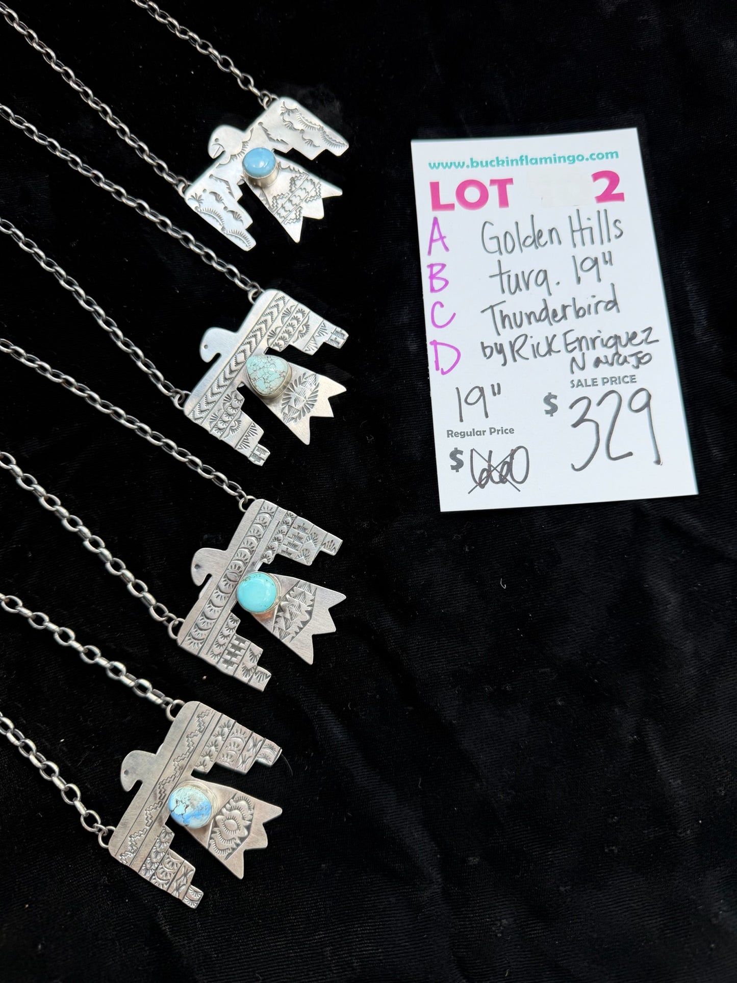 LOT 2 D 6/7 Golden Hills Turquoise 19” Thunderbird by Rick Enriquez, Navajo