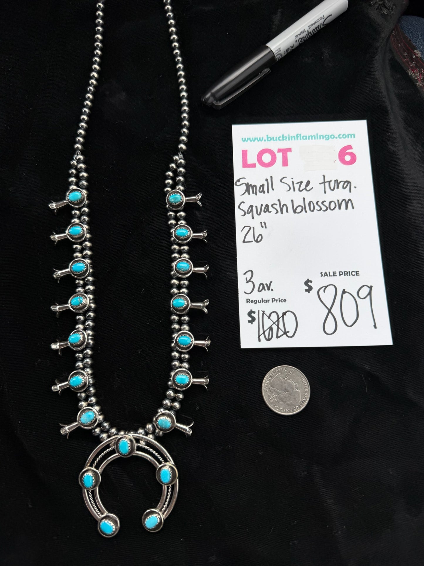 LOT 6 6/7 Small Size Turquoise Squash Blossom 26”