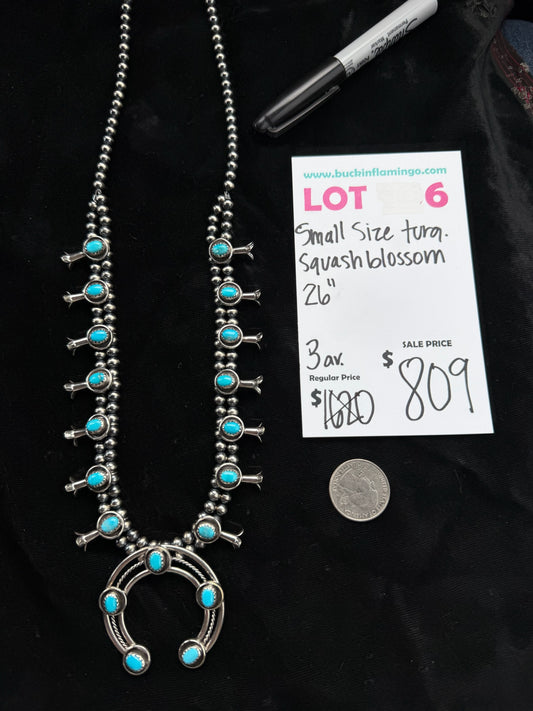 LOT 6 6/7 Small Size Turquoise Squash Blossom 26”