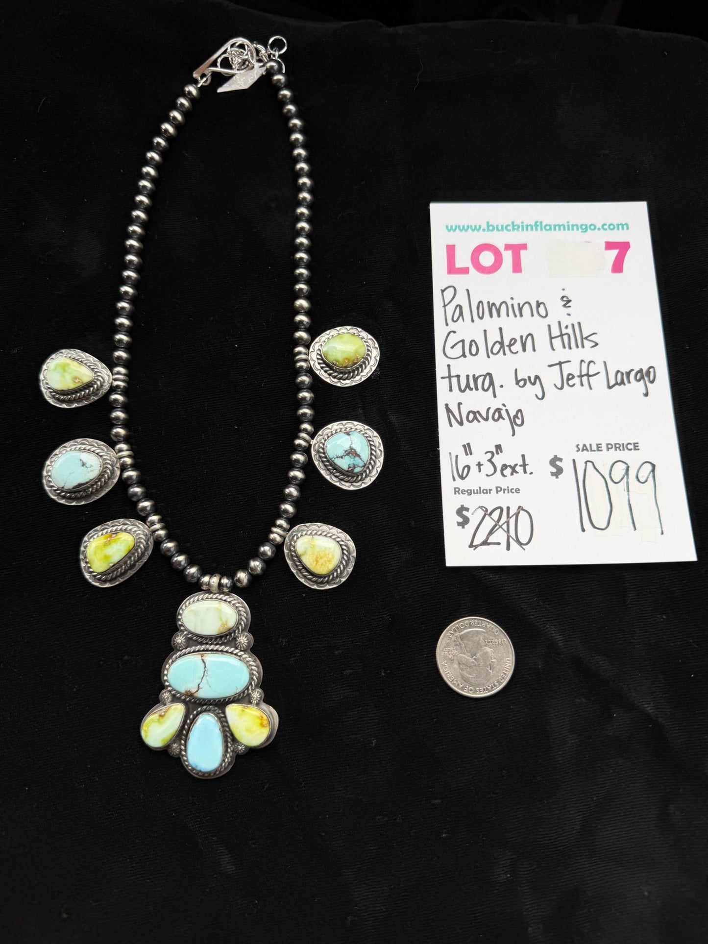 LOT 7 6/7 Palomino & Golden Hills Turquoise 16”+3” Ext. by Jeff Largo, Navajo