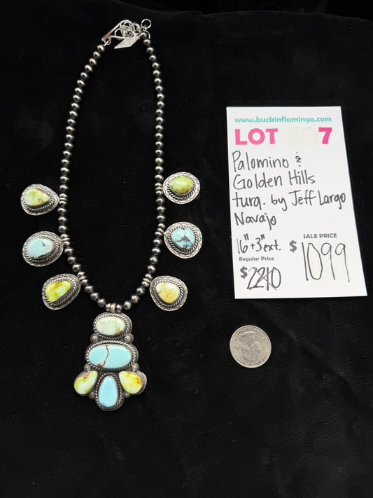 LOT 7 6/7 Palomino & Golden Hills Turquoise 16”+3” Ext. by Jeff Largo, Navajo
