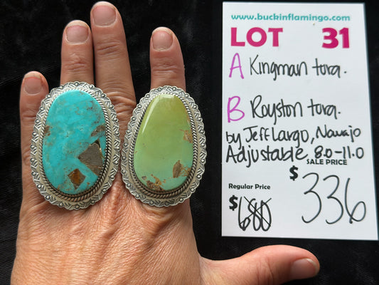 LOT 31 A 6/7 Adjustable 8.0-11.0 Kingman Turquoise by Jeff Largo, Navajo