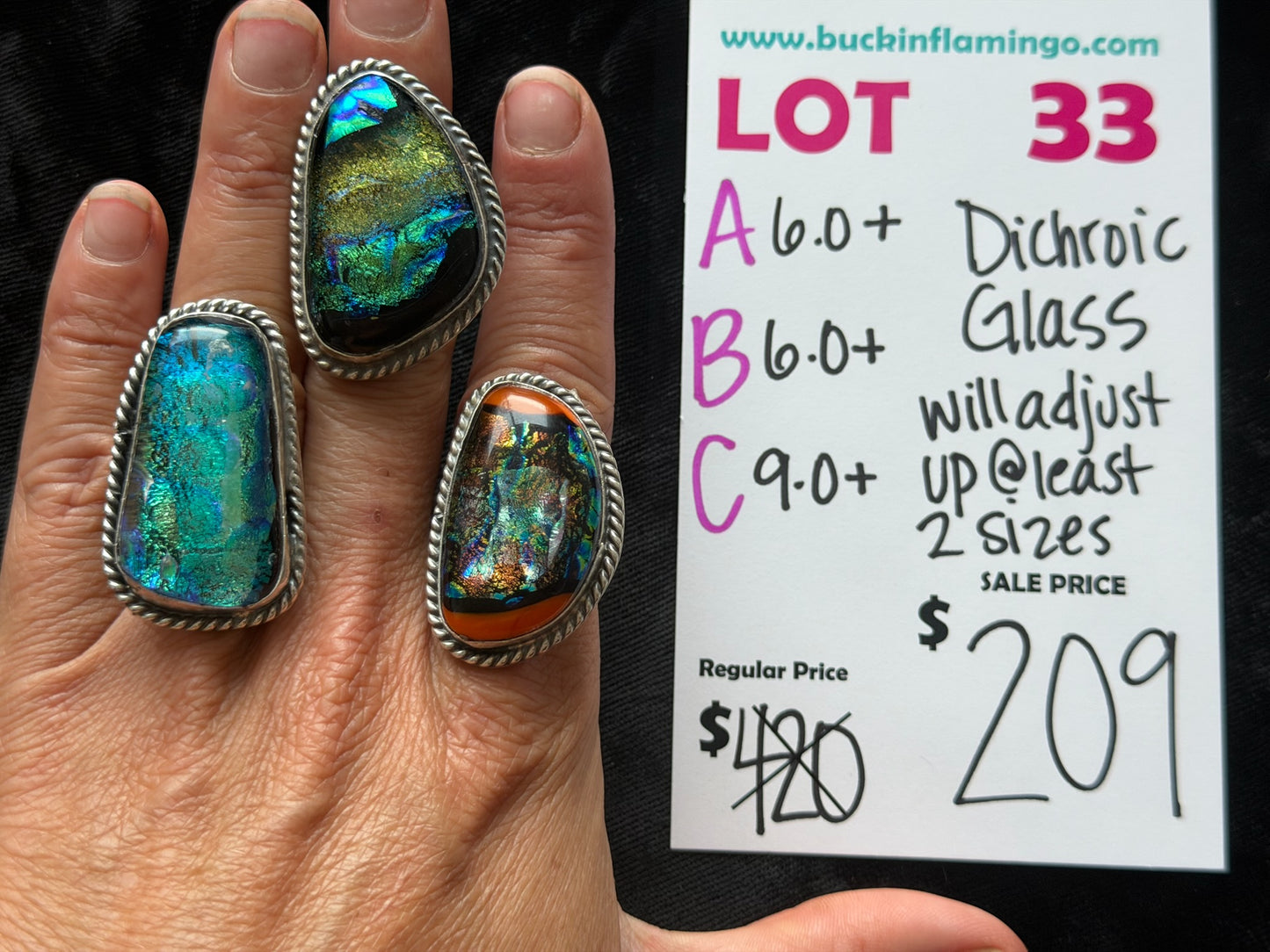 LOT 33 C 6/7 9.0+ Dichroic Glass will Adjust Up @ Least 2 Sizes