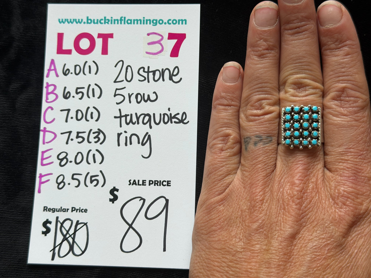 LOT 37 D 6/7 7.5 20 Stone 5 Row Turquoise Ring
