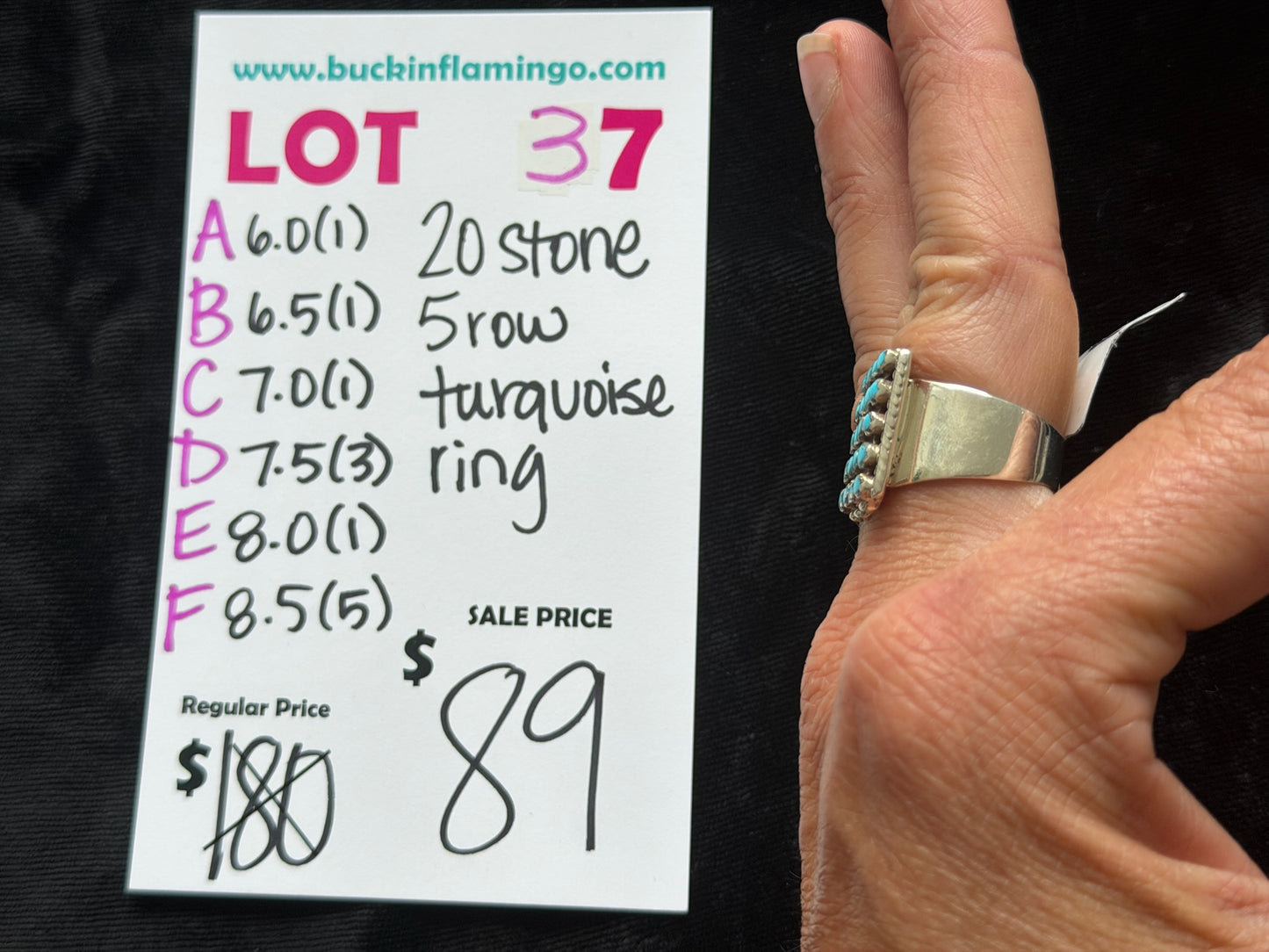 LOT 37 D 6/7 7.5 20 Stone 5 Row Turquoise Ring