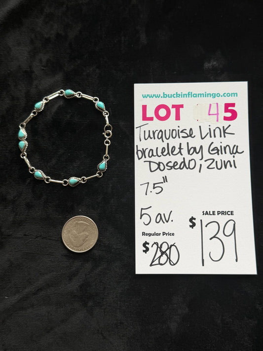 LOT 45 6/7 Turquoise Link Bracelet by Gina Dosedo, Zuni 7.5”
