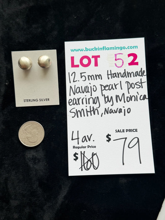 LOT 52 6/7 12.5MM Handmade Navajo Pearl Post Earring by Monica Smith, Navajo