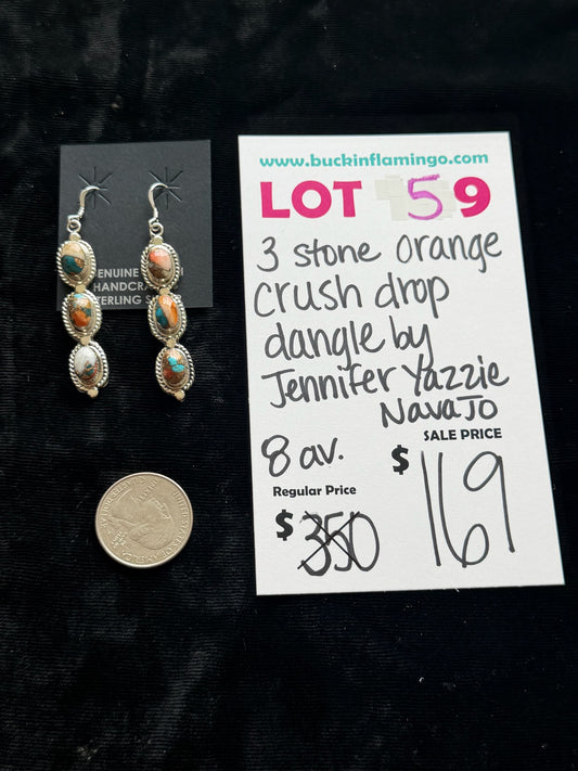 LOT 59 6/7 3 Stone Orange Crush Drop Dangle by Jennifer Yazzie, Navajo