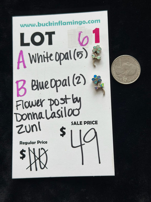 LOT 61 B 6/7 Blue Opal Flower by Donna Lasiloo, Zuni