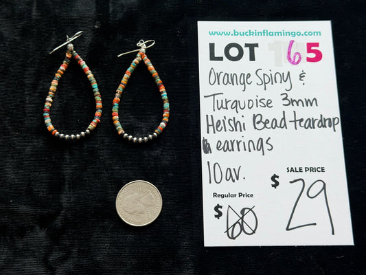 LOT 65 6/7 Orange Spiny & Turquoise 3mm Heishi Bead Teardrop Earrings
