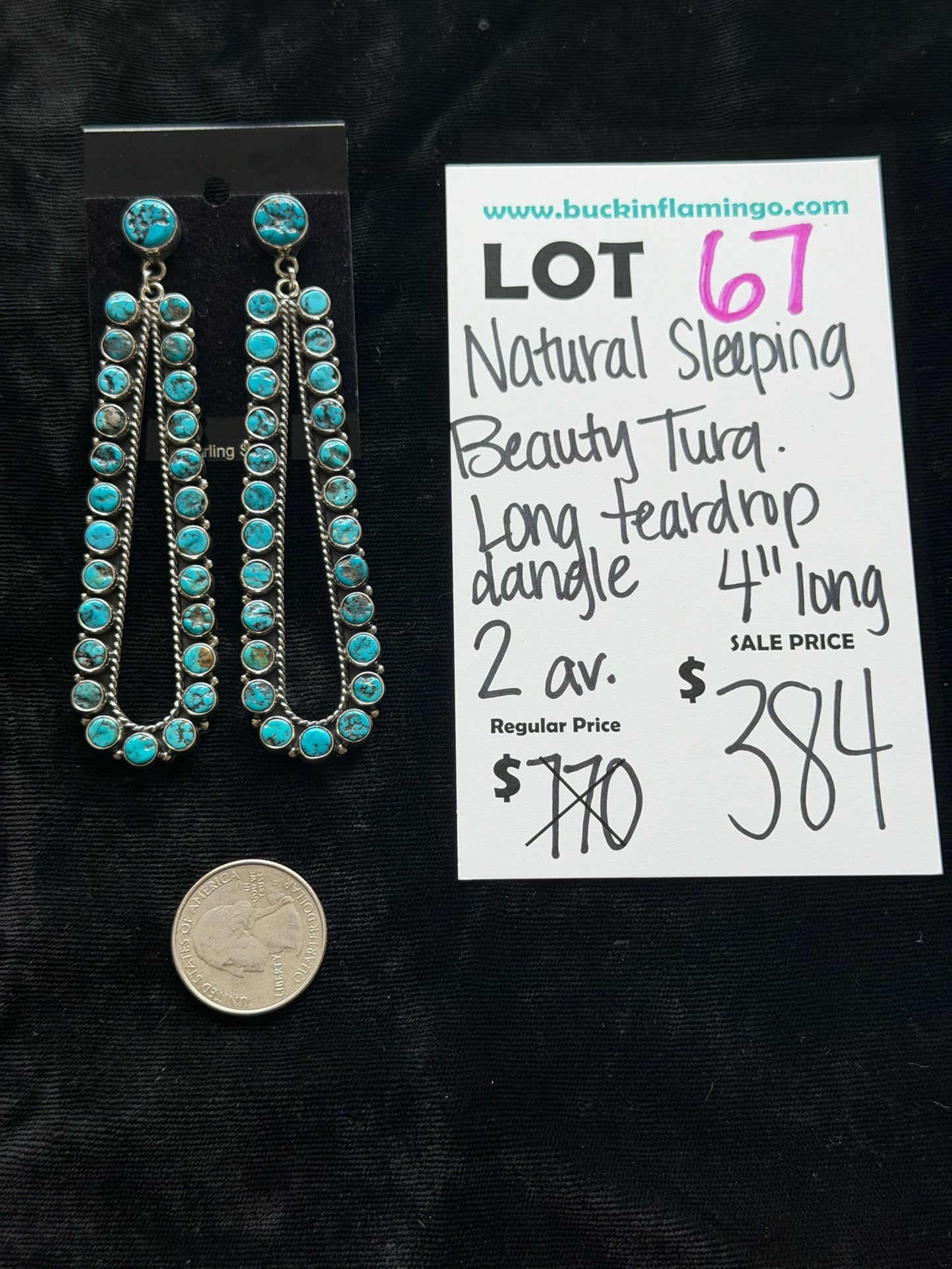 LOT 67 6/7 Natural Sleeping Beauty Turquoise Long Teardrop Dangle 4” Long