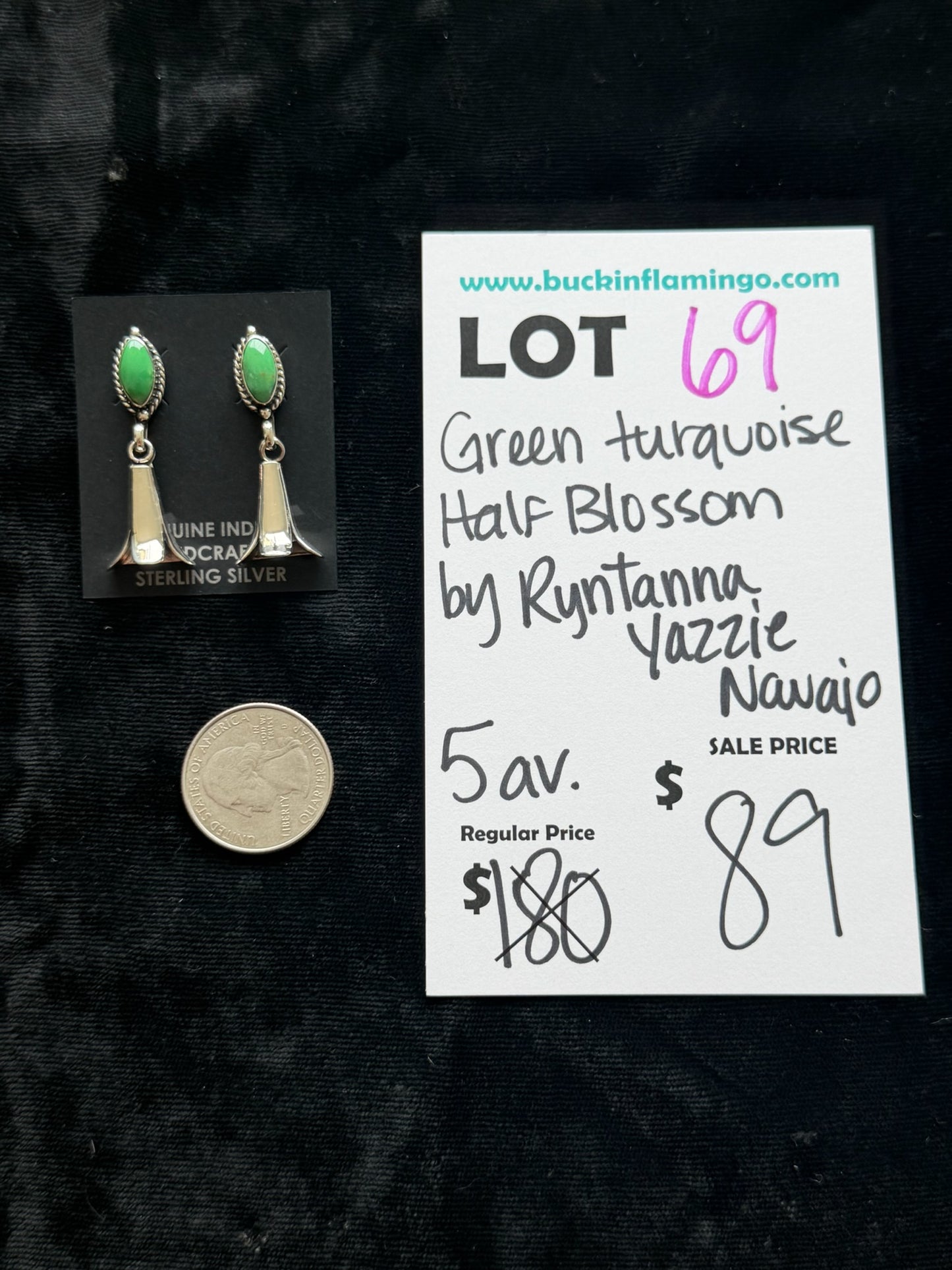 LOT 69 6/7 Green Turquoise Half Blossom by Ryntanna Yazzie, Navajo